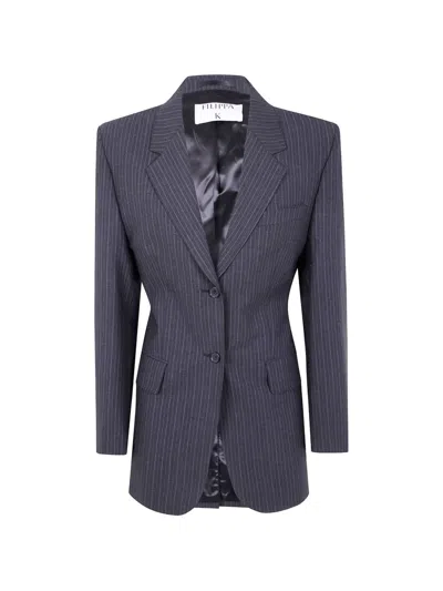 Filippa K Tailored Pinstripe Blazer Notched Lapel In Purple