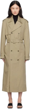 Filippa K Beige Belted Trench Coat In 9542 Khaki Green