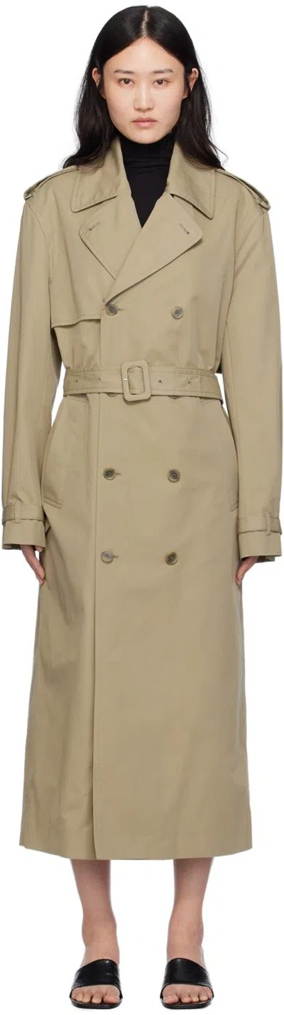 Filippa K Beige Belted Trench Coat In 9542 Khaki Green