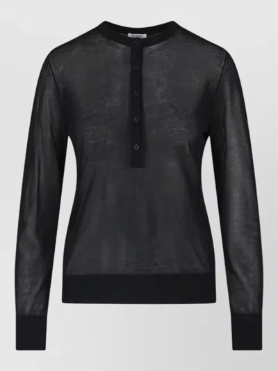 Filippa K Sheer-knit Henley-neck Long-sleeve Cotton T-shirt In Black