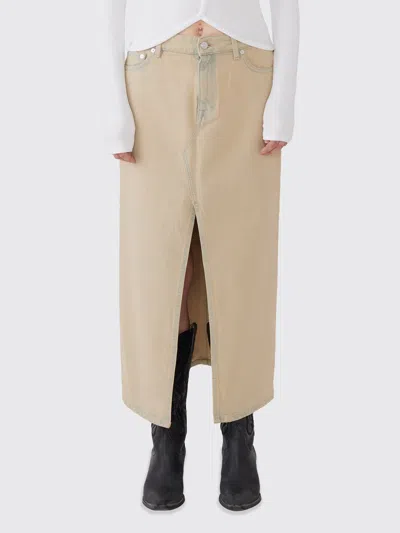 Filippa K Long Slit Denim Skirt In Metallic