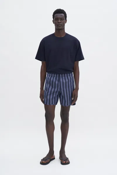 Filippa K Long Striped Swim Shorts In Blue