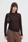 Filippa K Lyocell Cashmere Mock Neck Top In Brown