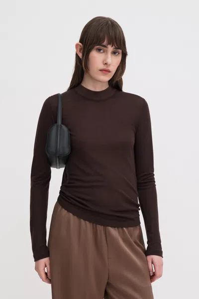 Filippa K Lyocell Cashmere Mock Neck Top In Brown