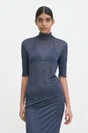 Filippa K Mock Neck Frill Top In Blue
