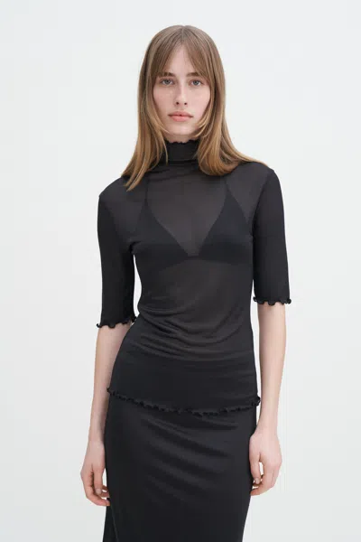 Filippa K Mock Neck Frill Top In Black