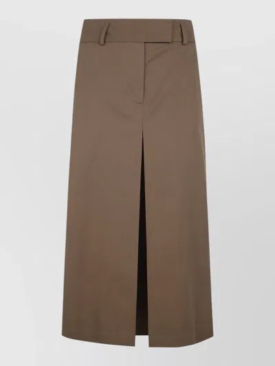 Filippa K Pleated Skirt Belt Loops Back Pockets Slit In Brown