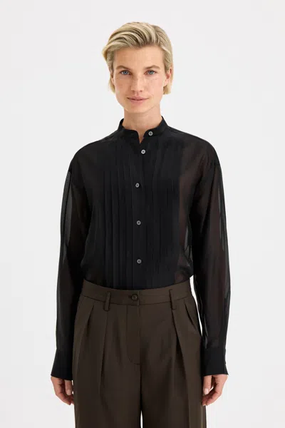 Filippa K Pleated Stand Collar Shirt In Black