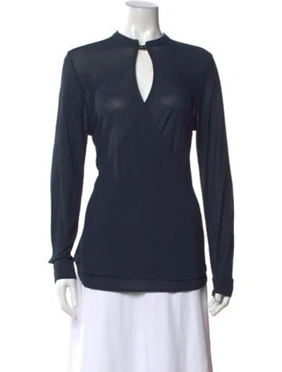 Pre-owned Filippa K Plunge Neckline Long Sleeve Top In Blue