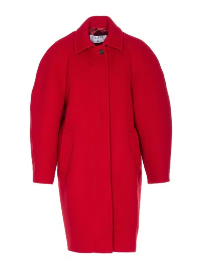 FILIPPA K RED COCOON COAT WITH FRONTAL BUTTONS CLOSURE