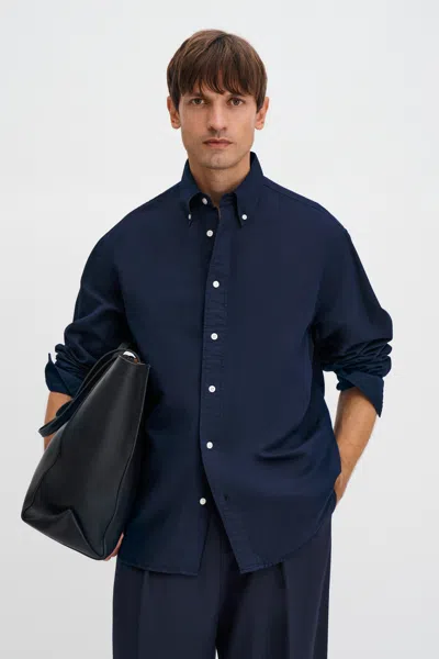 Filippa K Relaxed Cotton Linen Shirt In Blue