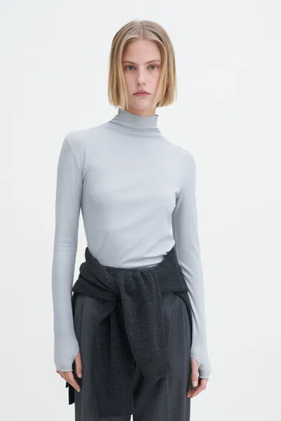 Filippa K Rib Mock Neck Top In Blue