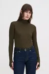 Filippa K Rib Mock Neck Top In Green