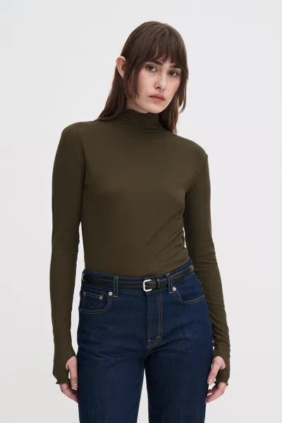 Filippa K Rib Mock Neck Top In Green