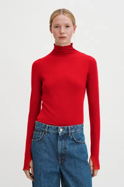 Filippa K Rib Mock Neck Top In Red