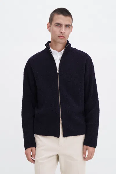 Filippa K Ribbed Cotton Zip Cardigan In Blue
