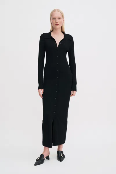Filippa K Ribbed Knit Shirt Dress In Black