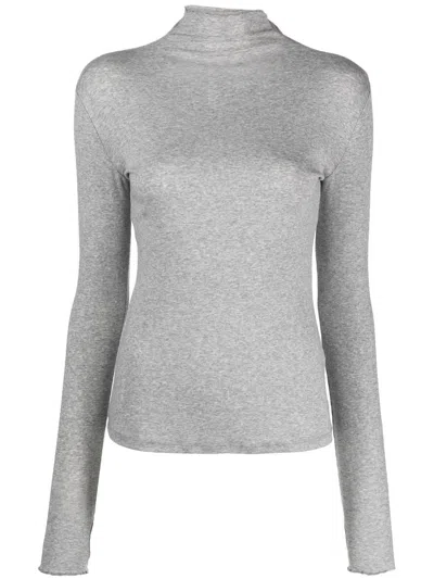 Filippa K Ribbed Mock-neck Top In Grey