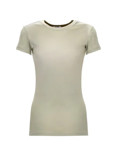 Filippa K Beige Ribbed Crew Neck T-shirt In Animal Print