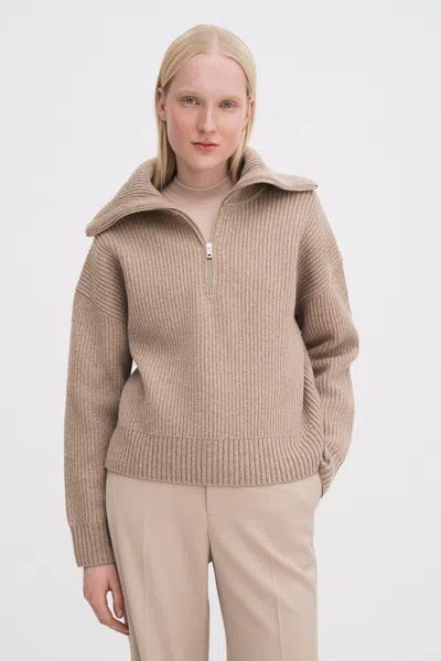 Filippa K Ribbed Wool Half Zip Sweater In Brown