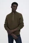 Filippa K Ribbed Wool Half Zip Sweater In Green