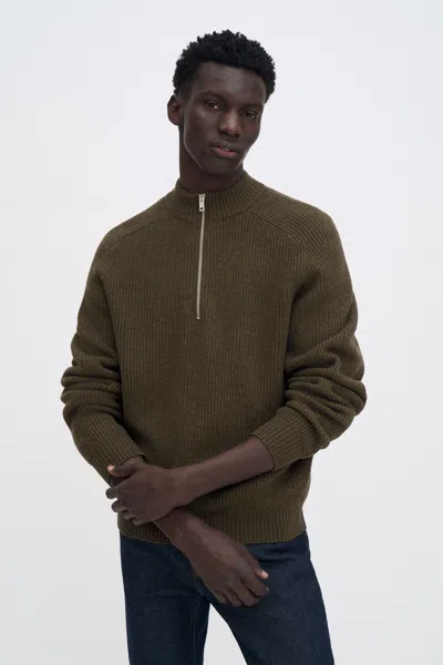 Filippa K Ribbed Wool Half Zip Sweater In Green