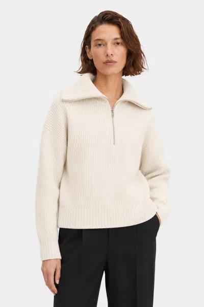 Filippa K Ribbed Wool Half Zip Sweater In Ivory