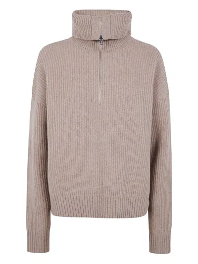 FILIPPA K 'RIBBED' WOOL HALF ZIP SWEATER,31654 0078 SANDSTONE