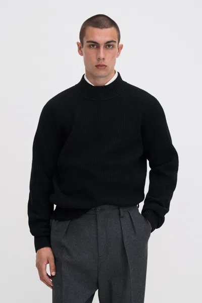 Filippa K Ribbed Wool Mockneck Sweater In Black