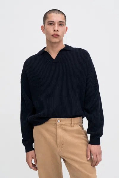 Filippa K Ribbed Wool Polo Shirt In Blue