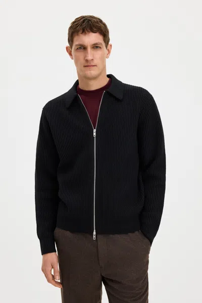 Filippa K Ribbed Wool Zip Cardigan In Black