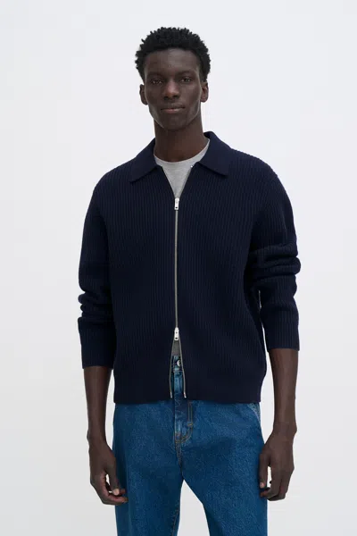 Filippa K Ribbed Wool Zip Cardigan In Blue