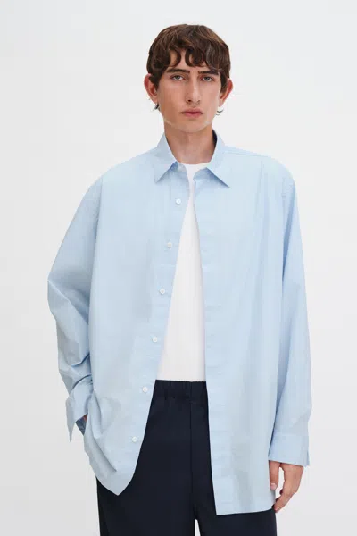 Filippa K Rolled Sleeve Cotton Shirt In Blue