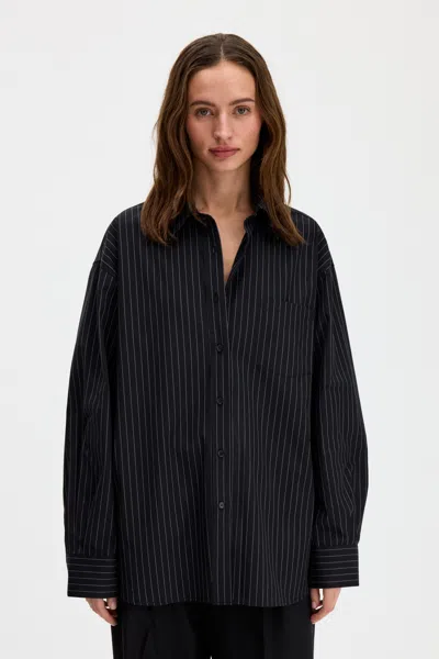 Filippa K Sammy Poplin Pinstripe Shirt In Anthracite Pinstripe