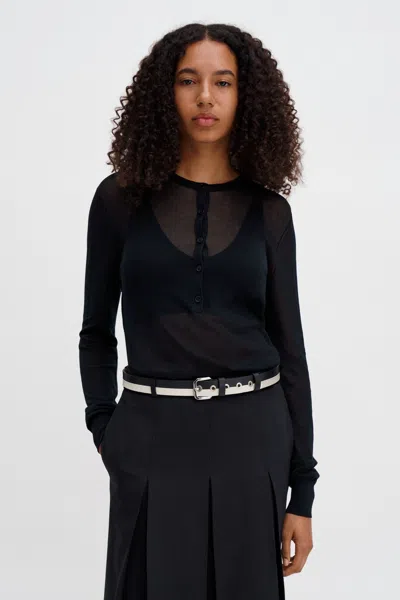 Filippa K Sheer Knit Henley In Black