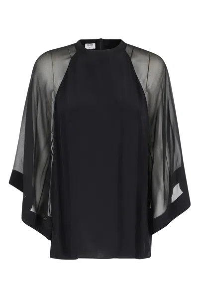 Filippa K Black Raglan Sleeve Semi-transparent Viscose Blouse