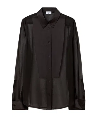 Filippa K Sheer Silk Tuxedo Shirt In Black