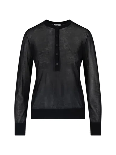 Filippa K Sheer-knit Henley-neck Long-sleeve Cotton T-shirt In Black
