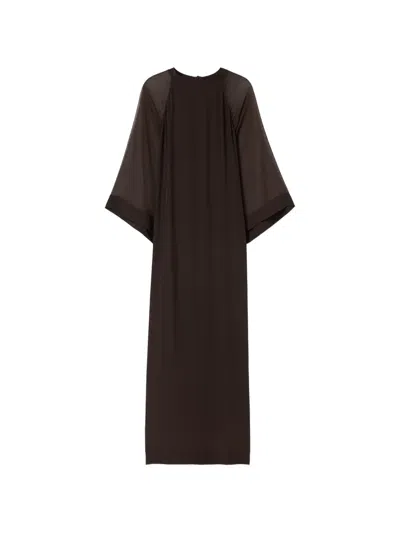 Filippa K Sheer-panelled Flared-sleeve Dress In Brown
