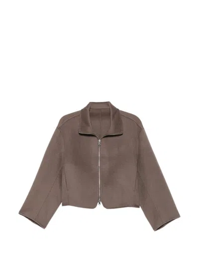 Filippa K Short Wool Jacket With Zipper In Brown