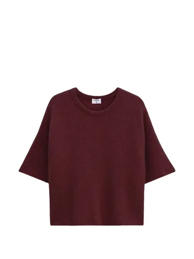 Filippa K Short-sleeve Knitted Top In Mahogany Red In Burgundy
