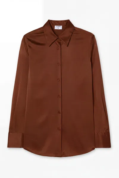 Filippa K Silk Shirt In Mid Brown
