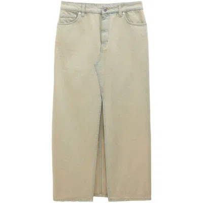Filippa K Front-slit Denim Midi Skirt In Beige