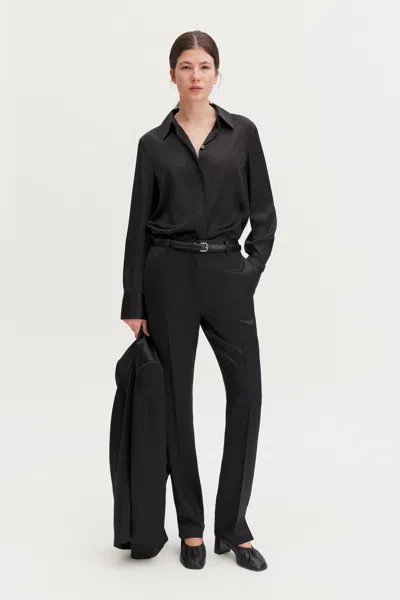 Filippa K Slim Slit Satin Trousers In Black