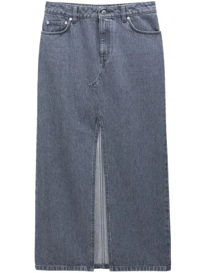 Filippa K Slit Denim Long Skirt In Grey