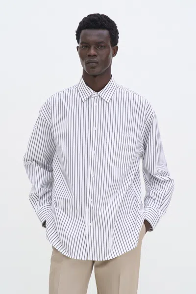 Filippa K Striped Cotton Poplin Shirt In Brown
