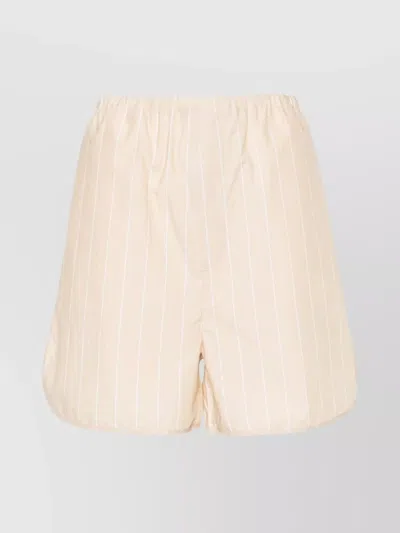 Filippa K Striped Drawstring Shorts Curved Hem In Beige