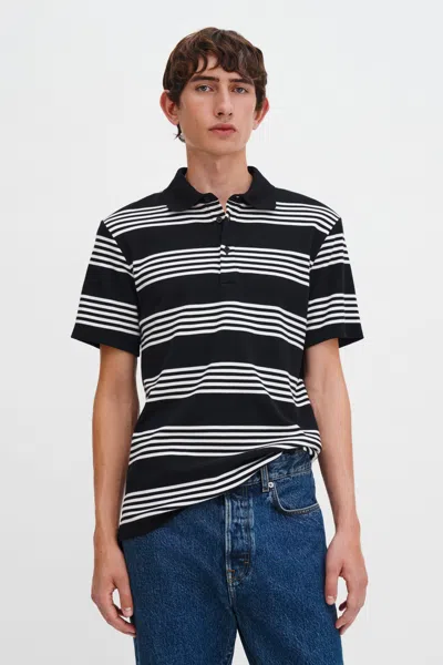 Filippa K Striped Jersey Polo Shirt In Black,white