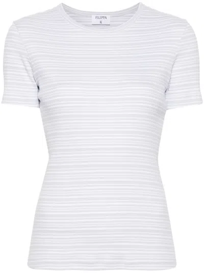 Filippa K T-shirt Ribbed Cotton Horizontal Stripes In Blue