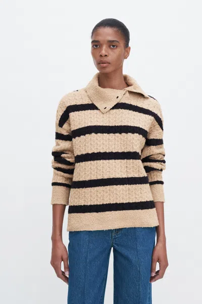 Filippa K Striped Shawl Collar Sweater In Beige